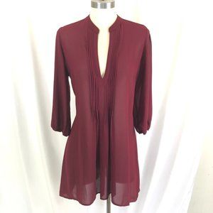 Nostalgia Pleated Front Tunic in Burgundy